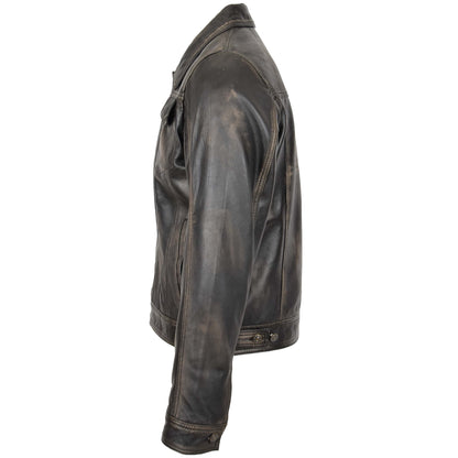 Mens Leather Lee Rider Casual Jacket Terry Black Two Tone - genuine leather jacket in black two tone with four outer pockets