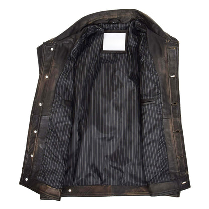 Mens Leather Lee Rider Casual Jacket Terry Black Two Tone - genuine leather jacket in black two tone with four outer pockets