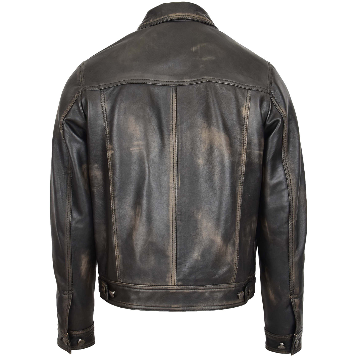 Mens Leather Lee Rider Casual Jacket Terry Black Two Tone - genuine leather jacket in black two tone with four outer pockets