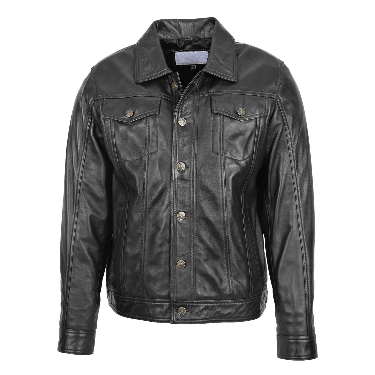 Mens Leather Lee Rider Casual Jacket Terry Black - genuine leather jacket in black with four outer pockets