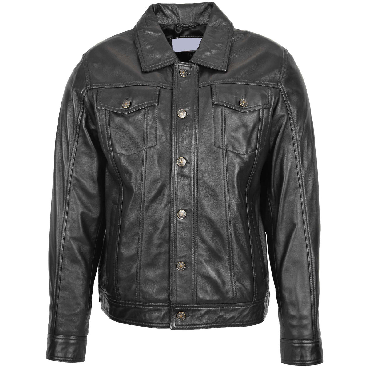 Mens Leather Lee Rider Casual Jacket Terry Black - genuine leather jacket in black with four outer pockets