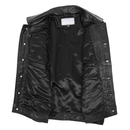 Mens Leather Lee Rider Casual Jacket Terry Black - genuine leather jacket in black with four outer pockets