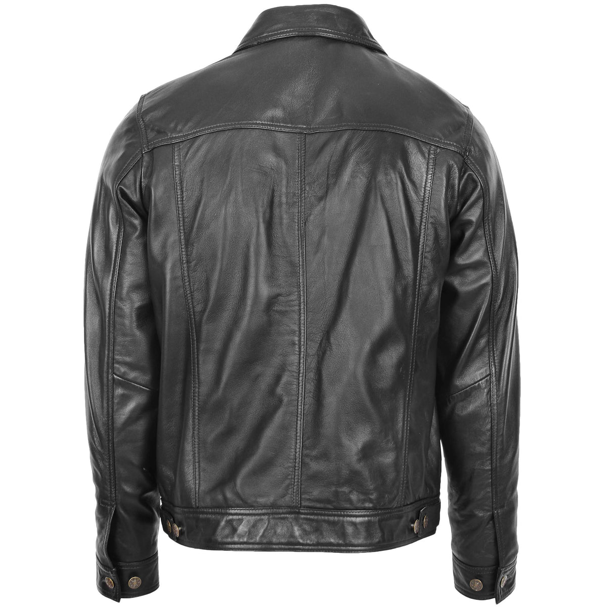 Mens Leather Lee Rider Casual Jacket Terry Black - genuine leather jacket in black with four outer pockets