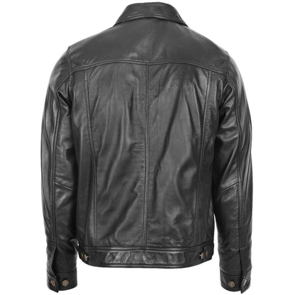 Mens Leather Lee Rider Casual Jacket Terry Black - genuine leather jacket in black with four outer pockets
