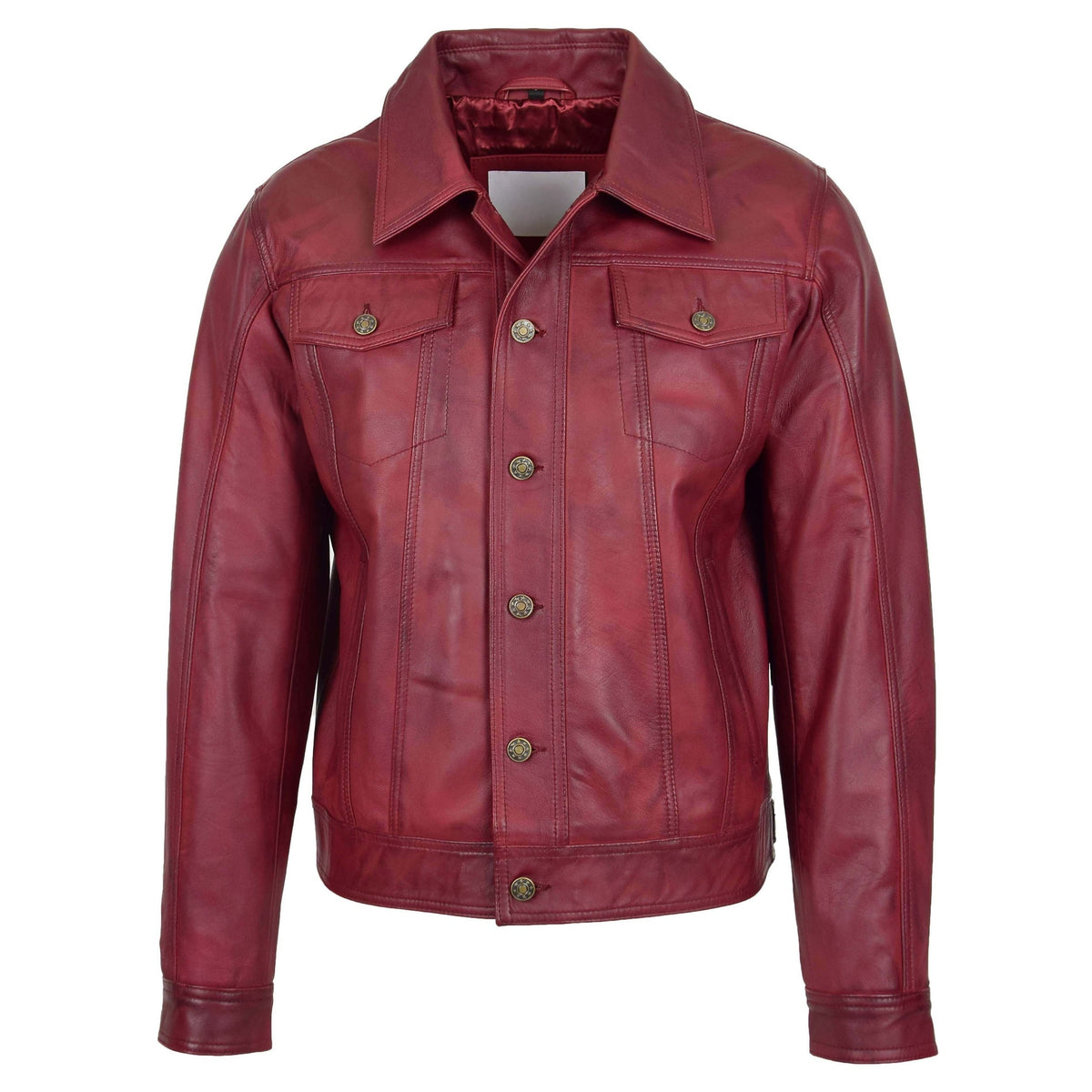 Mens Leather Lee Rider Casual Jacket Terry Burgundy - genuine leather jacket in burgundy with four outer pockets