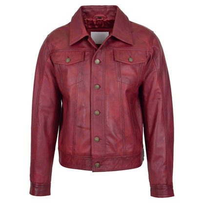 Mens Leather Lee Rider Casual Jacket Terry Burgundy - genuine leather jacket in burgundy with four outer pockets