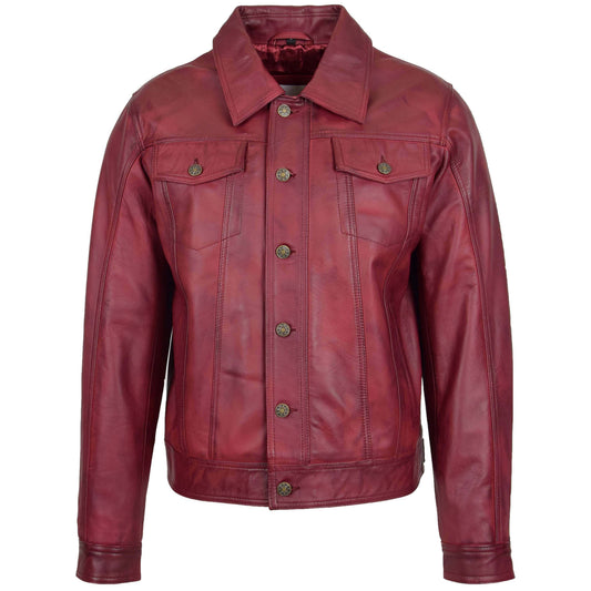 Mens Leather Lee Rider Casual Jacket Terry Burgundy - genuine leather jacket in burgundy with four outer pockets
