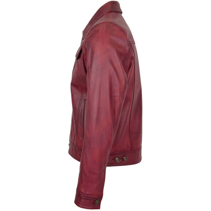 Mens Leather Lee Rider Casual Jacket Terry Burgundy - genuine leather jacket in burgundy with four outer pockets