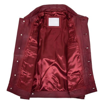 Mens Leather Lee Rider Casual Jacket Terry Burgundy - genuine leather jacket in burgundy with four outer pockets