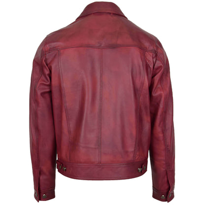 Mens Leather Lee Rider Casual Jacket Terry Burgundy - genuine leather jacket in burgundy with four outer pockets