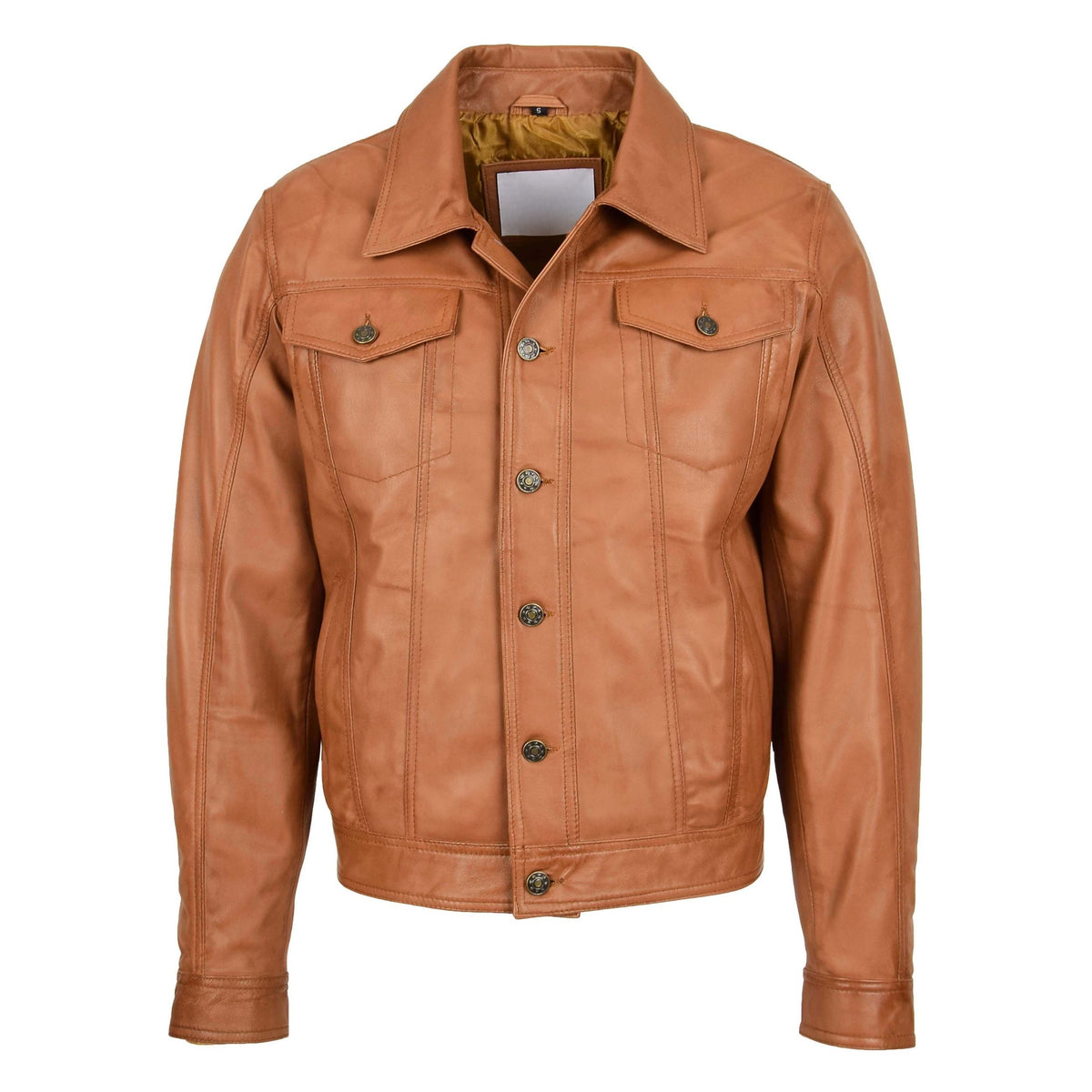 Mens Leather Lee Rider Casual Jacket Terry Tan - genuine leather jacket in tan with four outer pockets