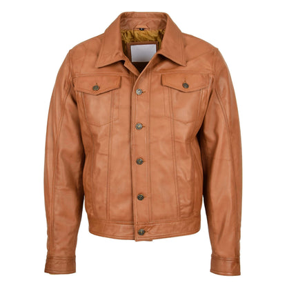 Mens Leather Lee Rider Casual Jacket Terry Tan - genuine leather jacket in tan with four outer pockets