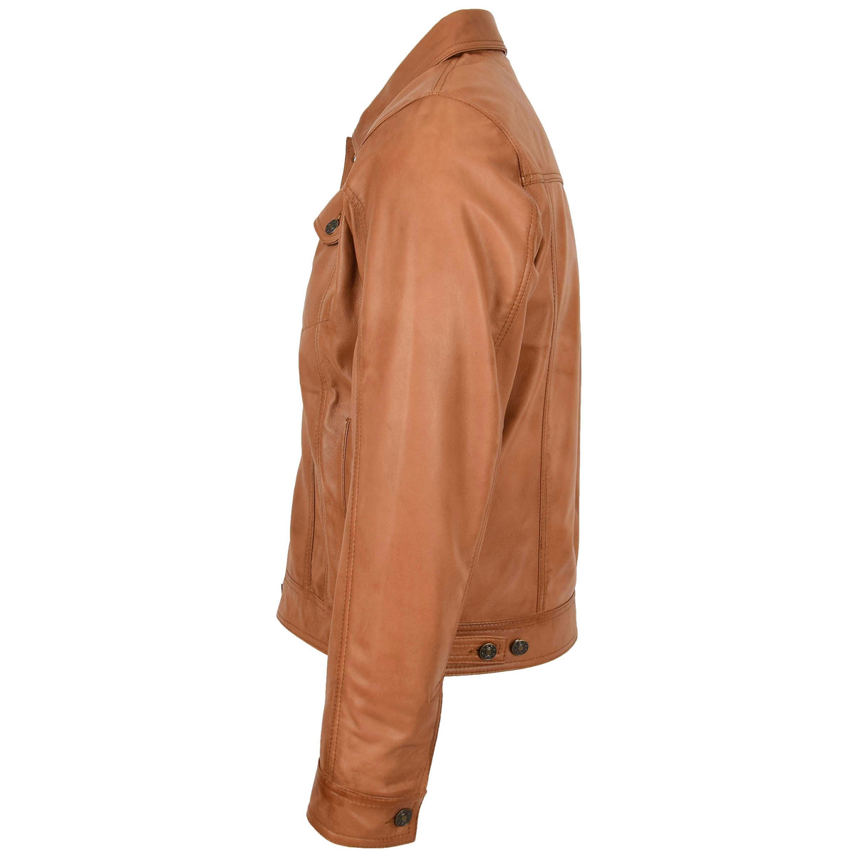 Mens Leather Lee Rider Casual Jacket Terry Tan - genuine leather jacket in tan with four outer pockets