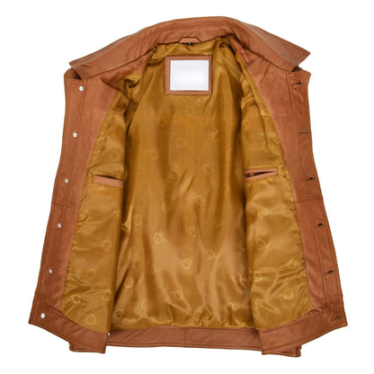 Mens Leather Lee Rider Casual Jacket Terry Tan - genuine leather jacket in tan with four outer pockets