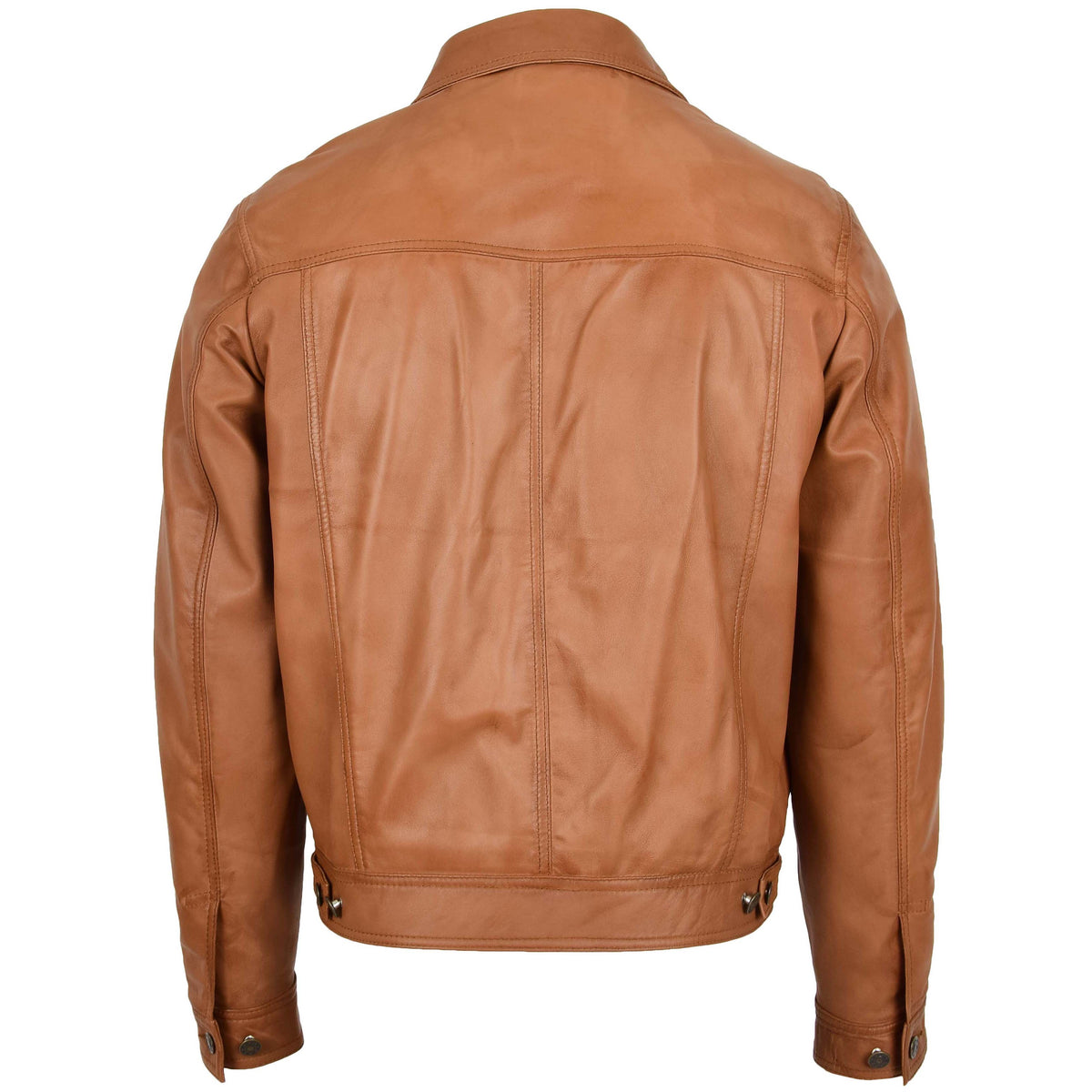 Mens Leather Lee Rider Casual Jacket Terry Tan - genuine leather jacket in tan with four outer pockets