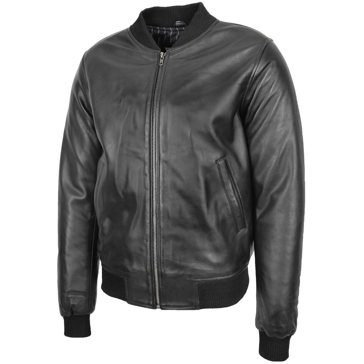 Mens Leather MA-1 Bomber Jacket Ryan Black - genuine leather jacket in black with ma-1