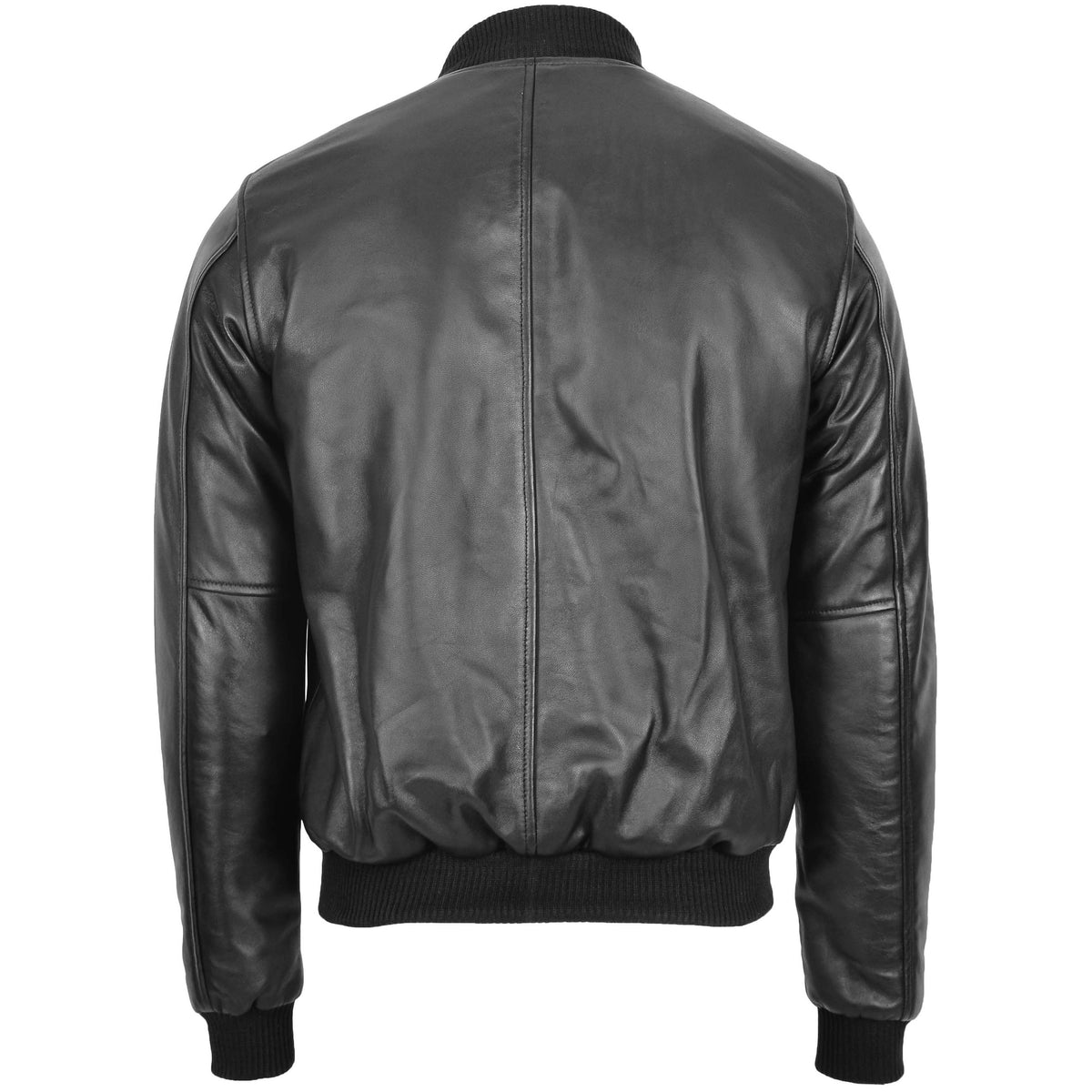 Mens Leather MA-1 Bomber Jacket Ryan Black - genuine leather jacket in black with ma-1