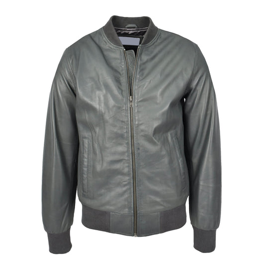 Mens Leather MA-1 Bomber Jacket Ryan Grey - genuine leather jacket in grey with bomber