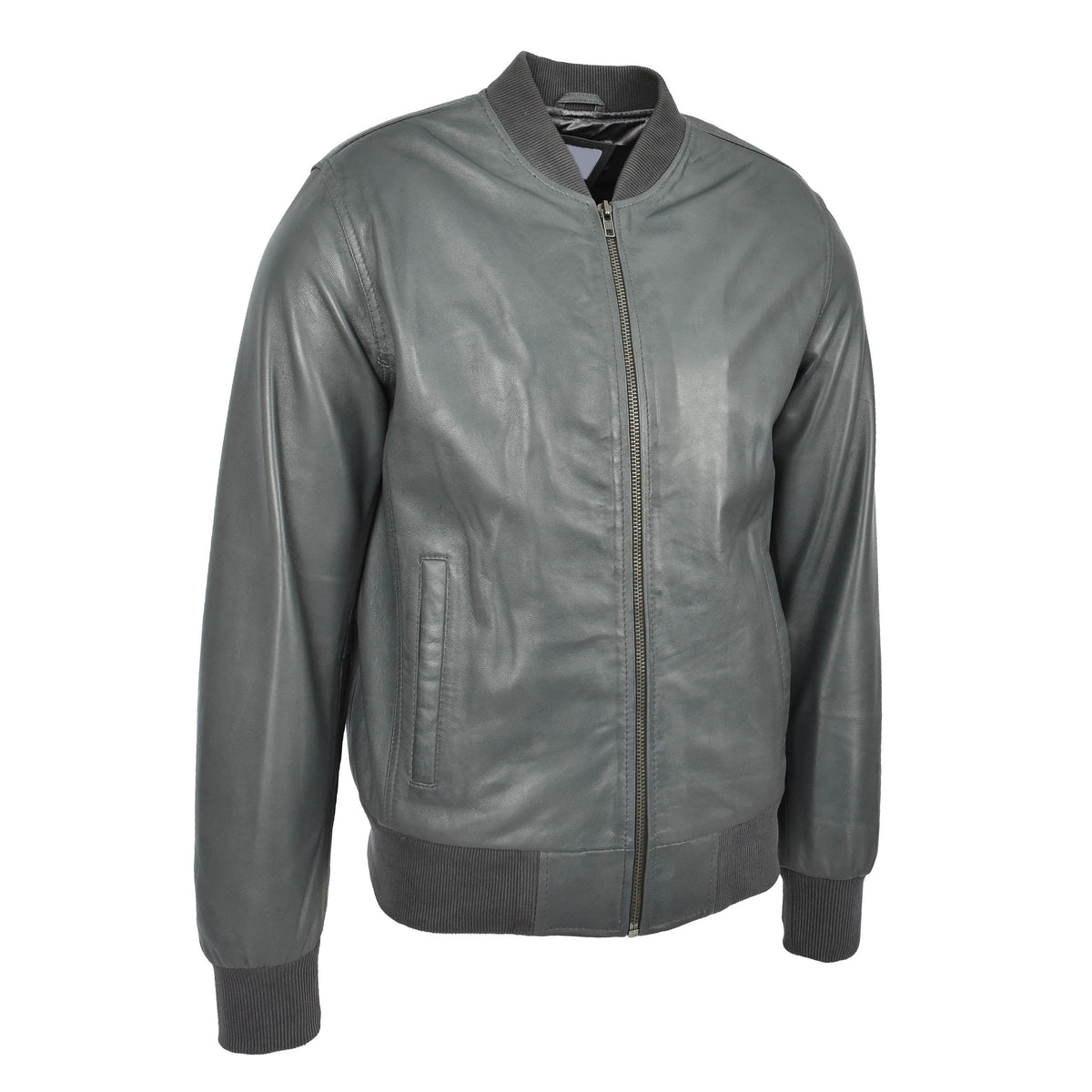 Mens Leather MA-1 Bomber Jacket Ryan Grey - genuine leather jacket in grey with ma-1