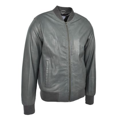 Mens Leather MA-1 Bomber Jacket Ryan Grey - genuine leather jacket in grey with ma-1