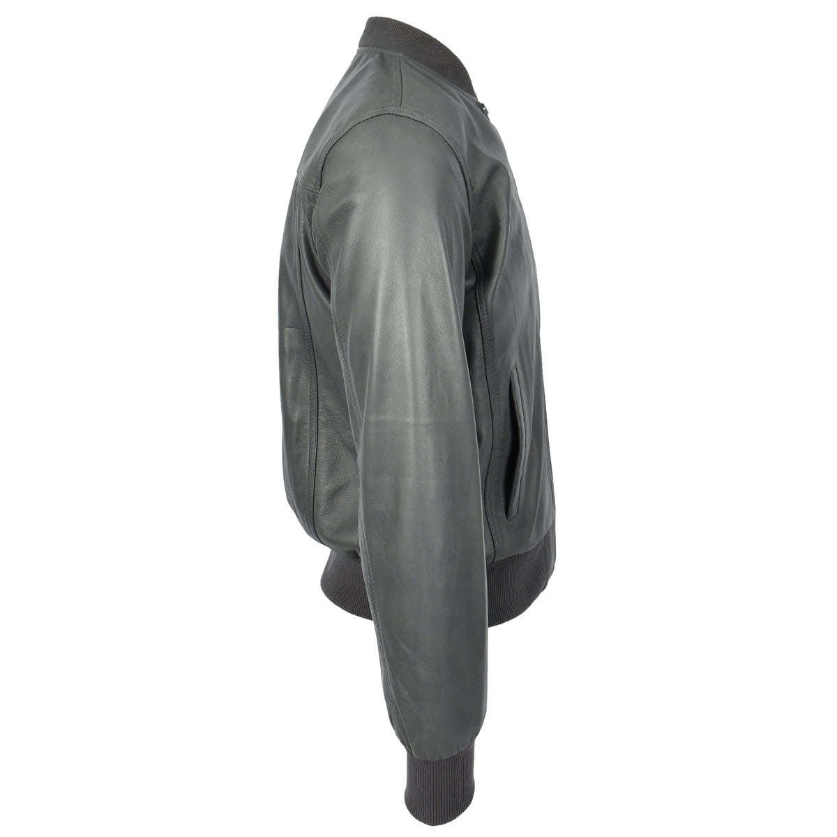 Mens Leather MA-1 Bomber Jacket Ryan Grey - genuine leather jacket in grey with bomber