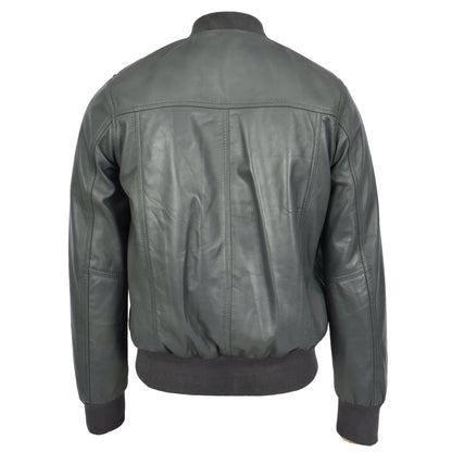 Mens Leather MA-1 Bomber Jacket Ryan Grey - genuine leather jacket in grey with two outer pockets
