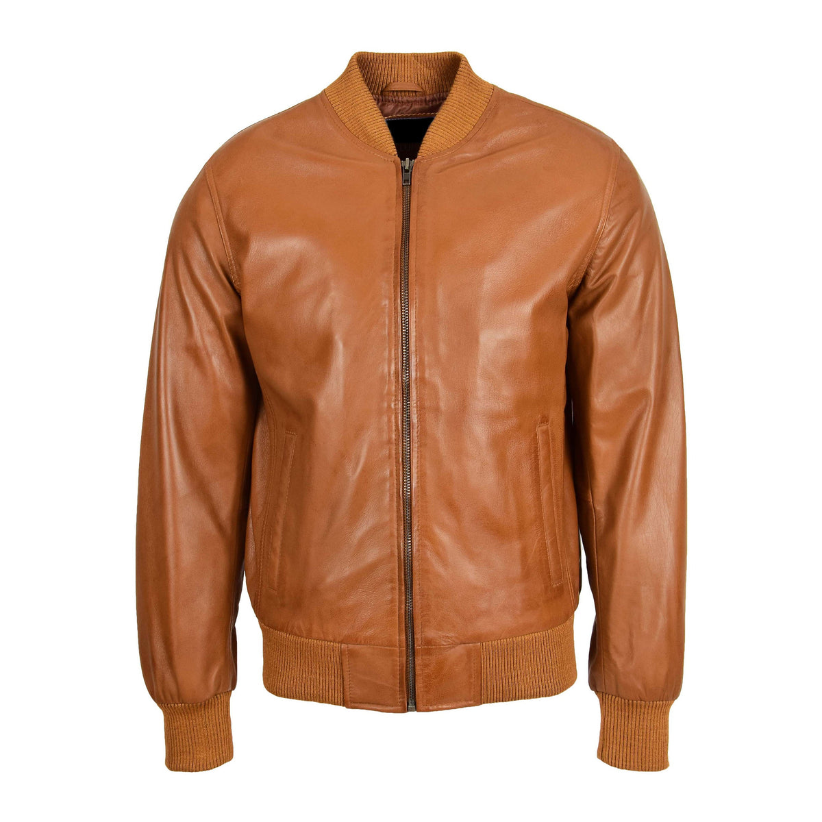Mens Leather MA-1 Bomber Jacket Ryan Tan - genuine leather jacket in tan with two outer pockets