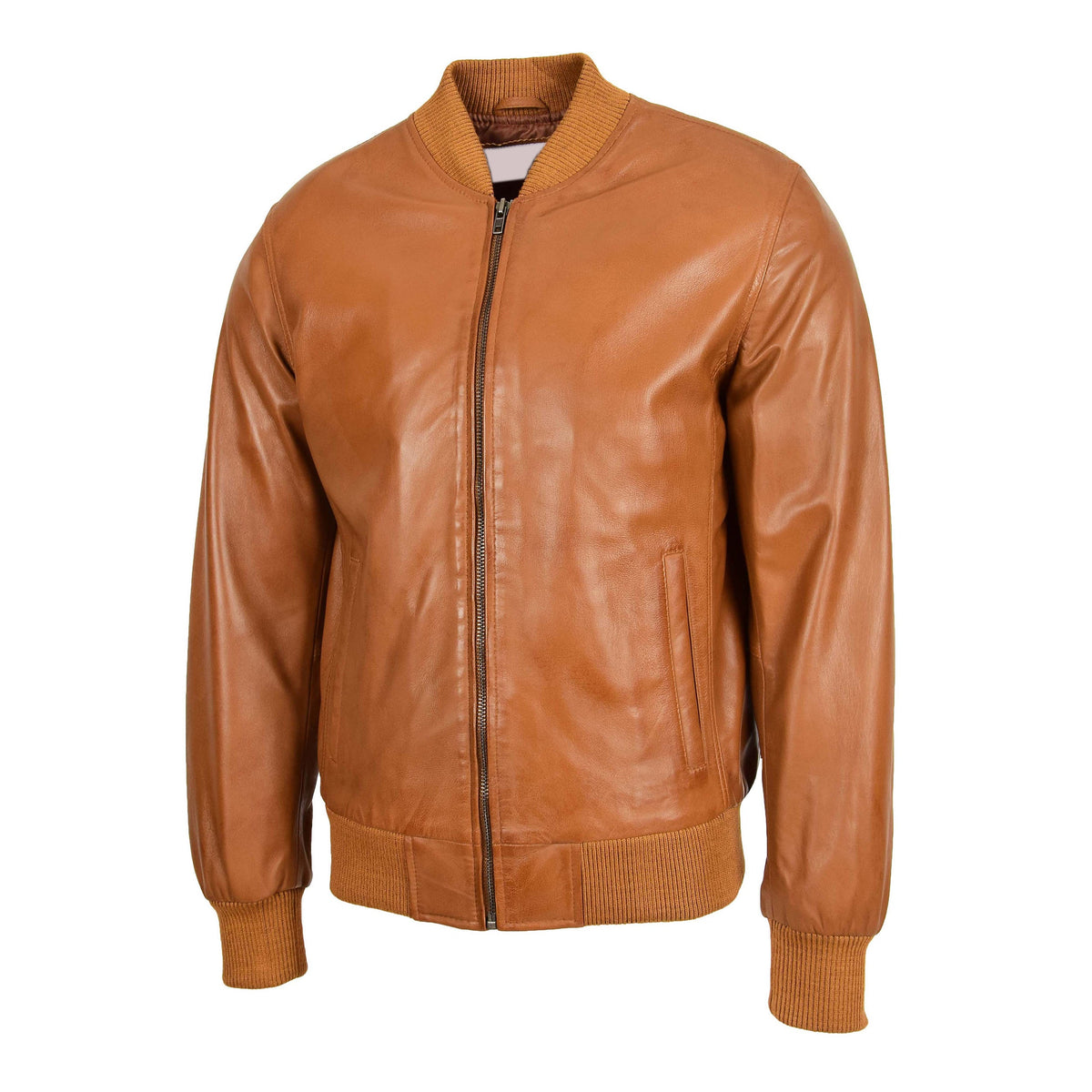 Mens Leather MA-1 Bomber Jacket Ryan Tan - genuine leather jacket in tan with ma-1