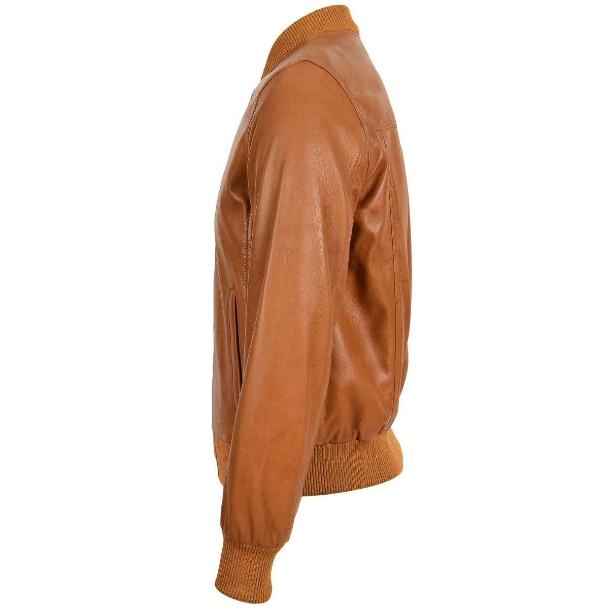 Mens Leather MA-1 Bomber Jacket Ryan Tan - genuine leather jacket in tan with two outer pockets