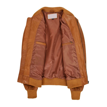 Mens Leather MA-1 Bomber Jacket Ryan Tan - genuine leather jacket in tan with bomber