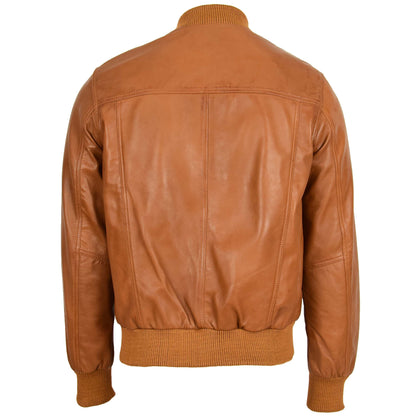 Mens Leather MA-1 Bomber Jacket Ryan Tan - genuine leather jacket in tan with ma-1