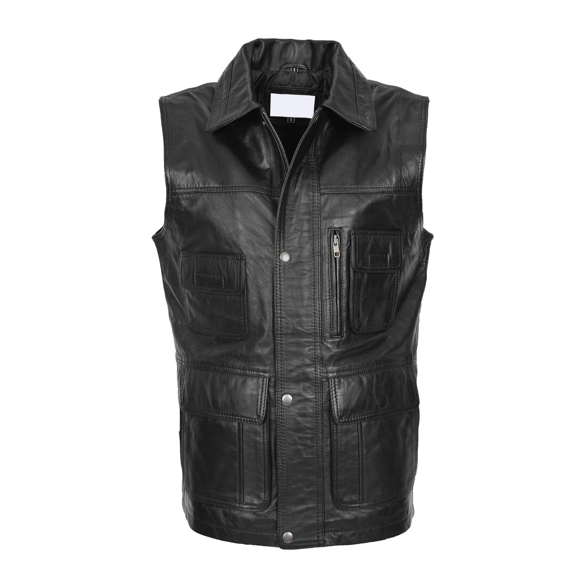 Mens Leather Multi Purpose Gilet Roger Black - genuine leather vest in black with gilet
