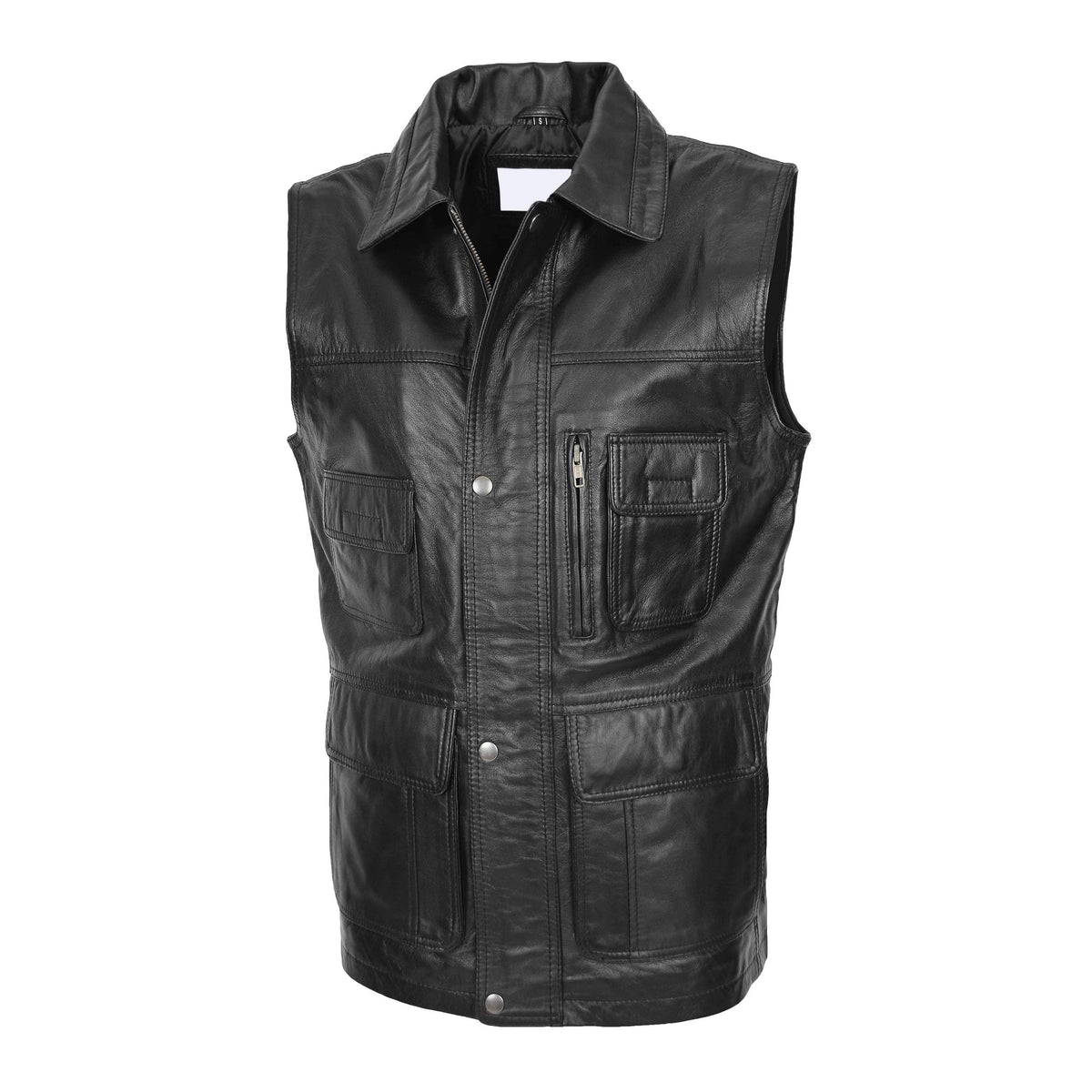 Mens Leather Multi Purpose Gilet Roger Black - genuine leather vest in black with five outer pockets