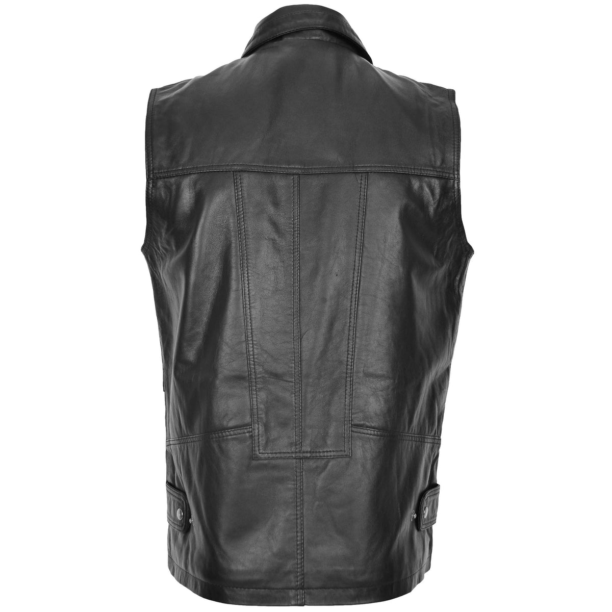 Mens Leather Multi Purpose Gilet Roger Black - genuine leather vest in black with gilet