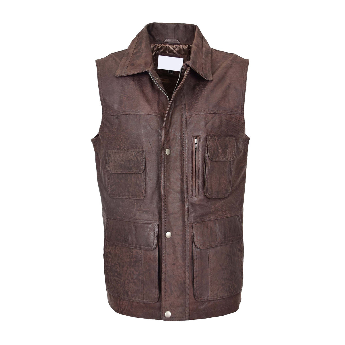 Mens Leather Multi Purpose Gilet Roger Brown - genuine leather vest in brown with gilet