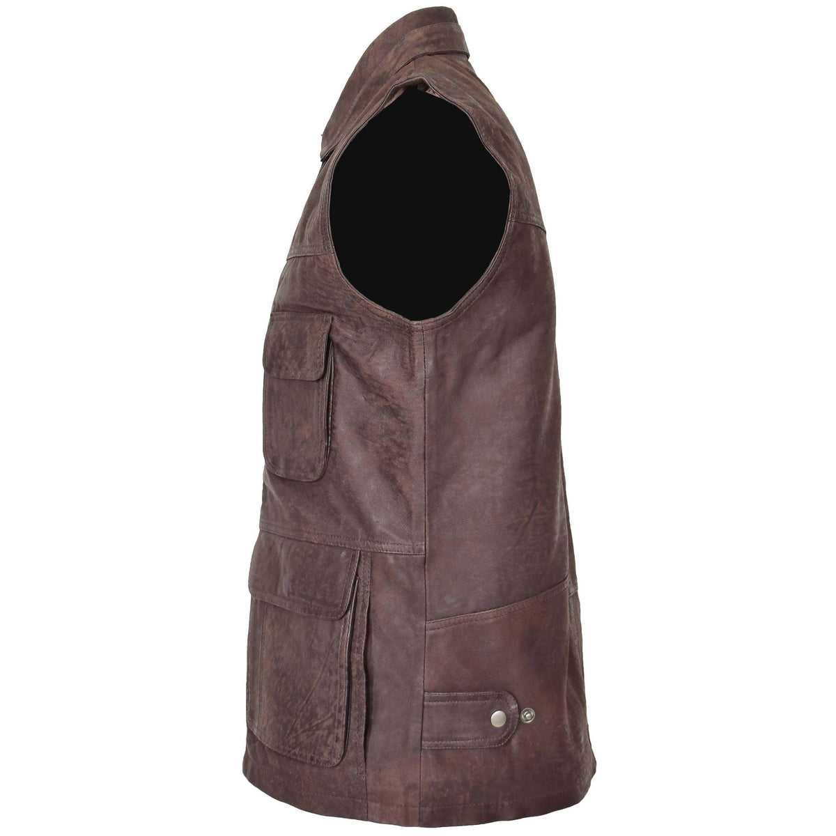 Mens Leather Multi Purpose Gilet Roger Brown - genuine leather vest in brown with gilet