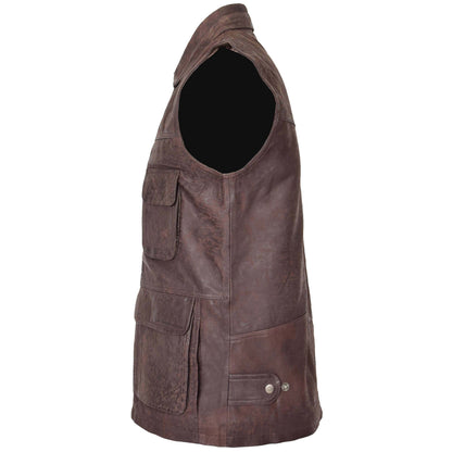 Mens Leather Multi Purpose Gilet Roger Brown - genuine leather vest in brown with gilet