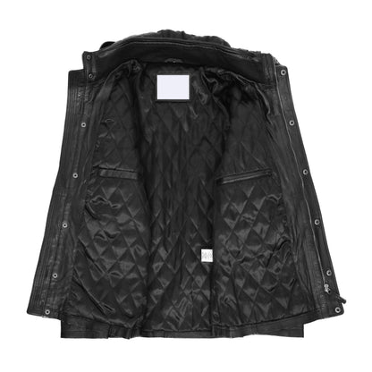 Mens Leather Parka Detachable Hoodie Logan Black - genuine leather jacket in black with detachable hood
