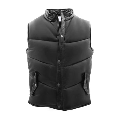 Mens Leather Puffer Waistcoat Body Warmer Leon Black - genuine leather vest in black with waistcoat