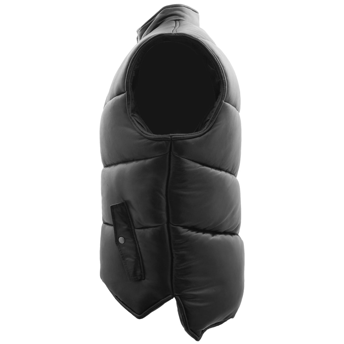 Mens Leather Puffer Waistcoat Body Warmer Leon Black - genuine leather vest in black with waistcoat