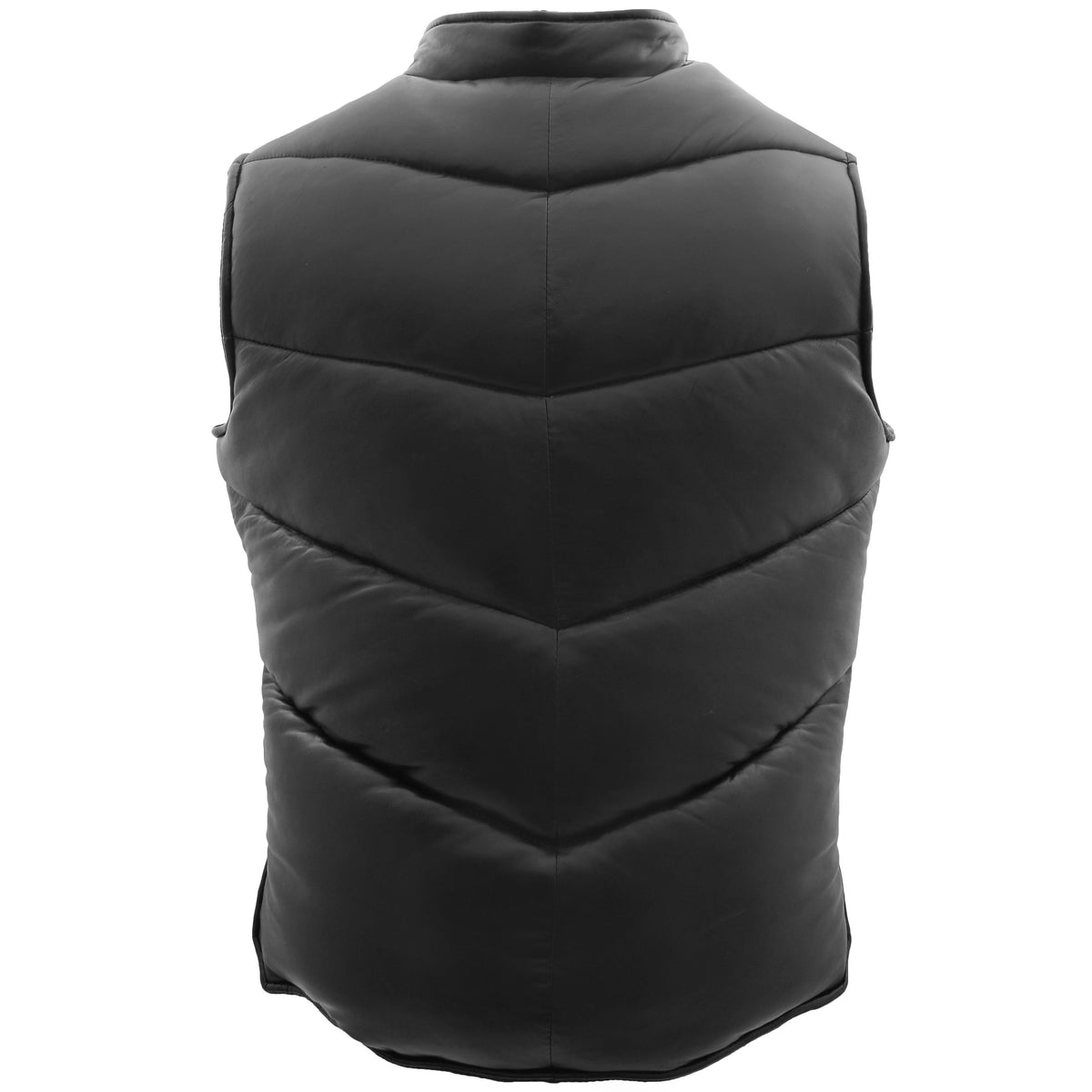 Mens Leather Puffer Waistcoat Body Warmer Leon Black - genuine leather vest in black with puffer