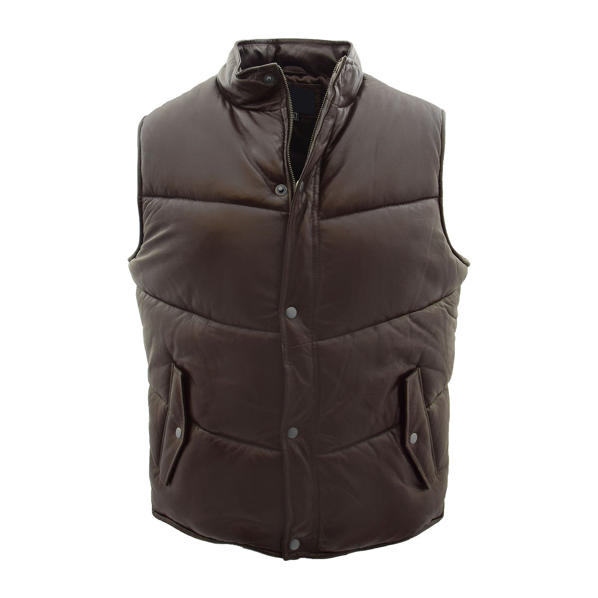 Mens Leather Puffer Waistcoat Body Warmer Leon Brown - genuine leather vest in brown with waistcoat