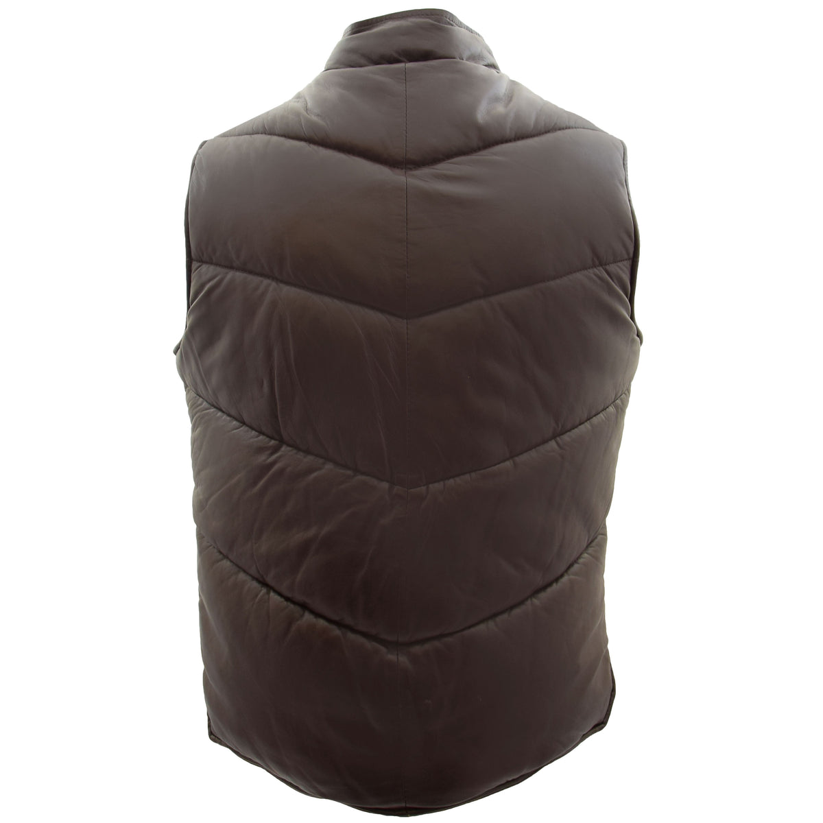 Mens Leather Puffer Waistcoat Body Warmer Leon Brown - genuine leather vest in brown with puffer