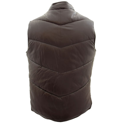 Mens Leather Puffer Waistcoat Body Warmer Leon Brown - genuine leather vest in brown with puffer
