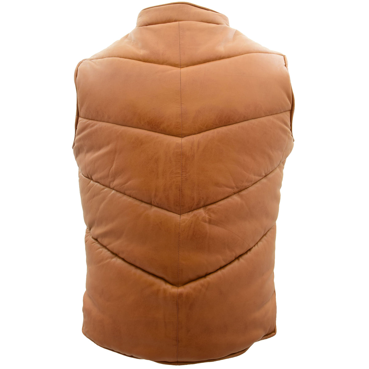 Mens Leather Puffer Waistcoat Body Warmer Leon Tan - genuine leather vest in tan with puffer