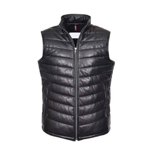 Mens Leather Puffer Waistcoat Body Warmer Vest Wilder Black - genuine leather vest in black with waistcoat