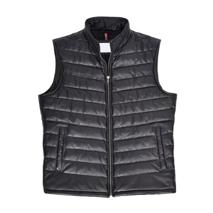 Mens Leather Puffer Waistcoat Body Warmer Vest Wilder Black - genuine leather vest in black with puffer