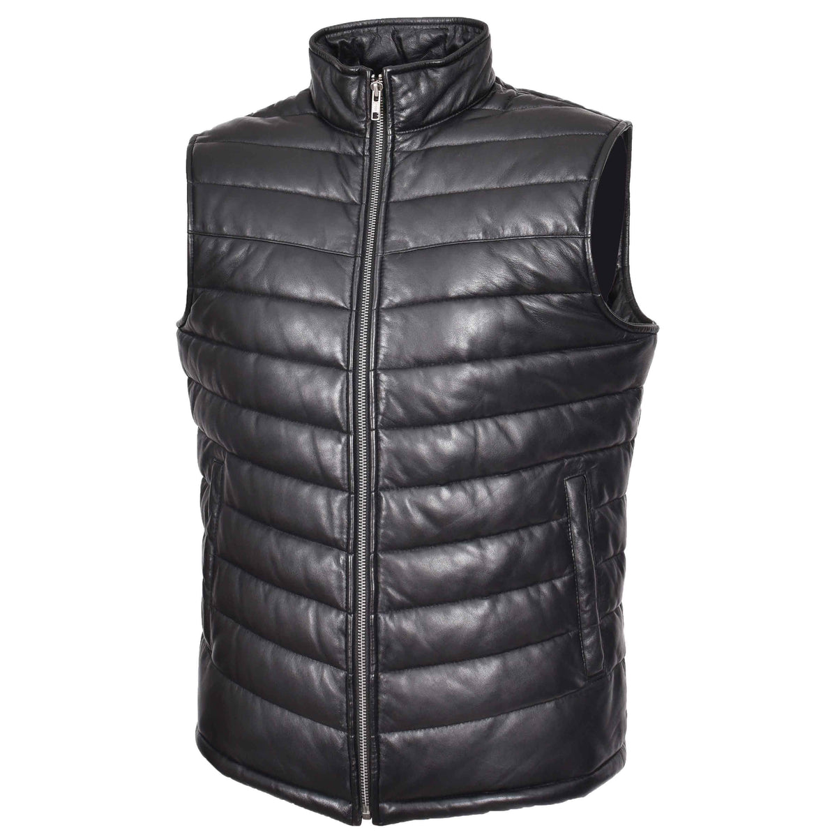 Mens Leather Puffer Waistcoat Body Warmer Vest Wilder Black - genuine leather vest in black with waistcoat
