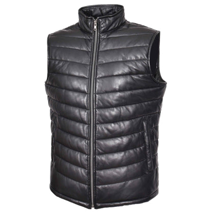 Mens Leather Puffer Waistcoat Body Warmer Vest Wilder Black - genuine leather vest in black with waistcoat