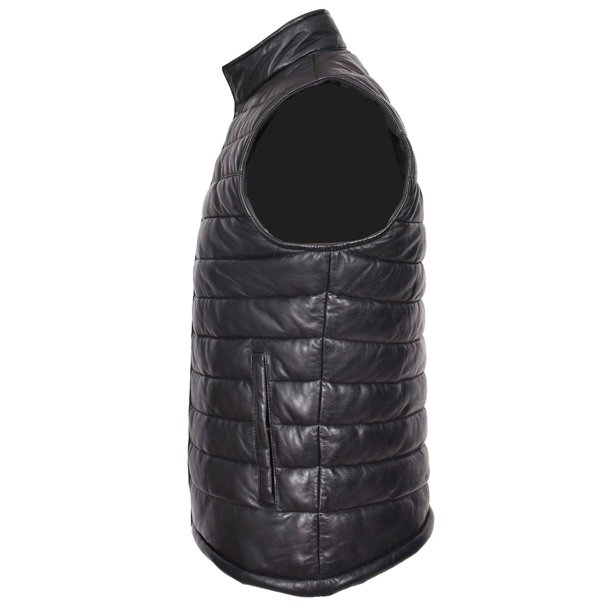 Mens Leather Puffer Waistcoat Body Warmer Vest Wilder Black - genuine leather vest in black with puffer